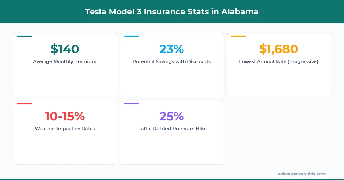 Tesla Model 3 Insurance Stats in Alabama